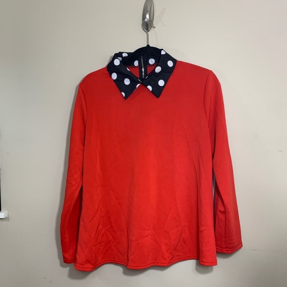 Miaoyige Women Red Long Sleeve Blouse Polka Dot neck Size L